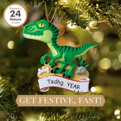 Vista 2 de Adorno de dinosaurio verde personalizado 2025 Personalización gratuita las 24 horas Adornos de Navidad para niños grabados con láser para árbol