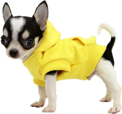 Vista 2 de LOPHIPETS Sudaderas con capucha de algodón para perros pequeños, chihuahua, ropa para cachorros, abrigo para clima frío, color amarillo, XS