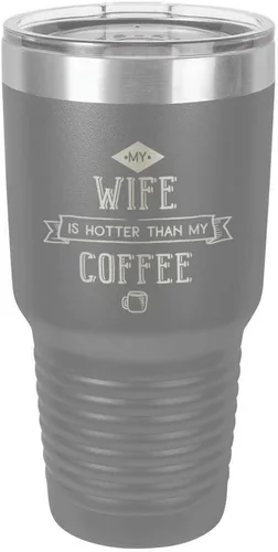 Vista 17 de Taza de viaje de acero inoxidable con popote y tapa superior deslizante My Wife Is Hot Than My Coffee Black de 30 onzas