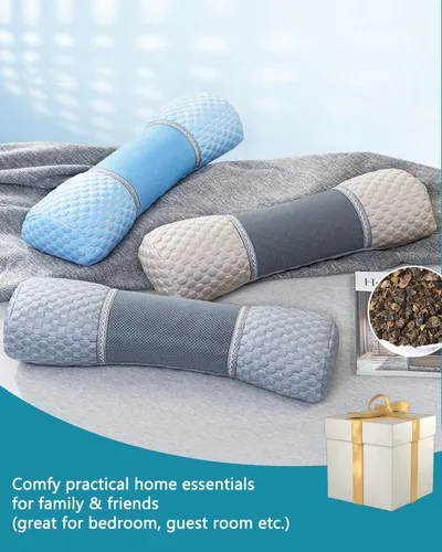Vista 6 de Almohada cervical de trigo sarraceno para dormir, almohada ajustable para alivio del cuello con funda de almohada lavable, cojín cilíndrico redondo
