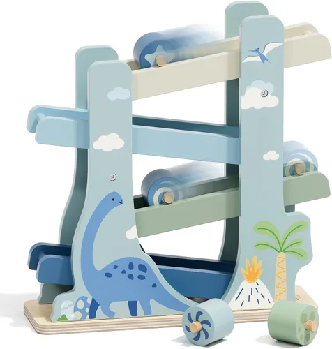 Vista 10 de Lehoo Castle Juguete de rampa de coche de madera de dinosaurio para niños Beige