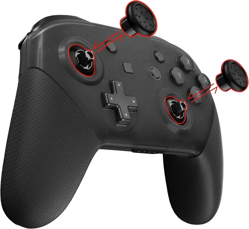 Vista 4 de eXtremeRate Black ThumbsGear Interchangeable Ergonomic Thumbsticks for Nintendo Switch Pro Controller - 3 Height Domed and Concave Grips Adjustable