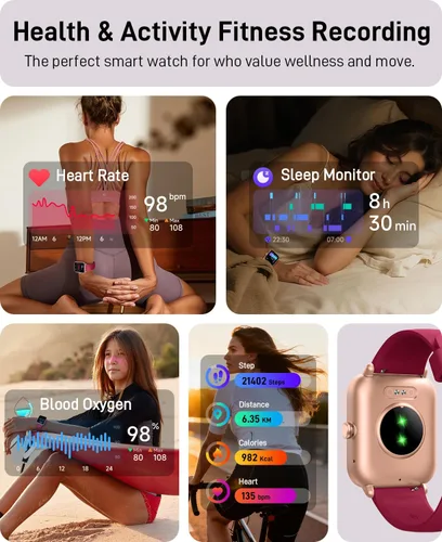 Vista 4 de Hingso Relojes inteligentes para mujer, Android y iPhone, Alexa integrado, rastreador de actividad física de 1.85 pulgadas con respuesta/hacer Rojo