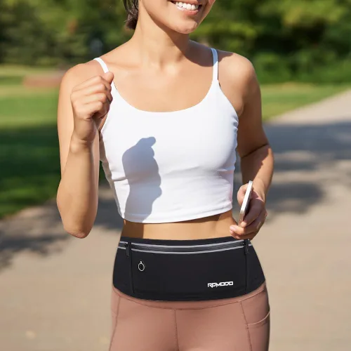 Vista 6 de Cinturón delgado para correr, soporte para teléfono de 3 bolsillos para correr, caminar, andar en bicicleta, riñonera impermeable para mujeres