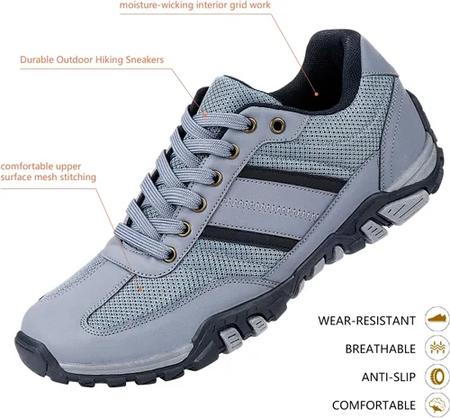 Vista 7 de Zapatos de senderismo antideslizantes para hombre, cómodos zapatos de senderismo bajos para caminar al aire libre, zapatos de trabajo transpirables