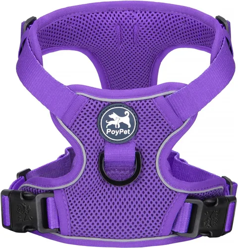 Vista 14 de PoyPet - Arnés para perro reflectante de malla suave y transpirable, chaleco doble acolchado sin estrangulamiento, ajustable (negro, XS)