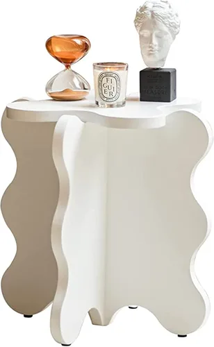Vista 3 de HM&DX Mini mesa de centro de pétalos, mesa auxiliar de madera maciza con ondas de dibujos animados con patas en forma de X, mesas auxiliares