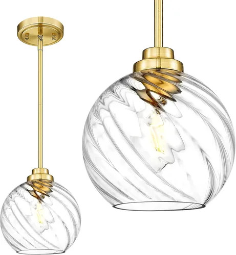 Vista 12 de PL101BG - Lámpara colgante dorada de 7 pulgadas, vidrio globo transparente, PL101BG Dorado (Gold 1)
