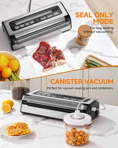 Vista 5 de Sellador al vacío automático de 95 KPa, sellador de alimentos 9 en 1 para alimentos secos/húmedos/líquidos, doble sellado térmico y bomba, incluye
