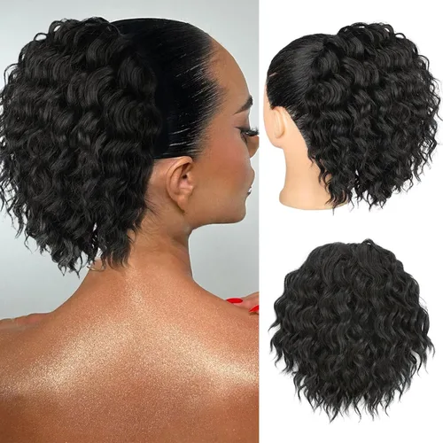 Vista 7 de Matriarchs Extensión de cola de caballo rizada de 24 pulgadas, cola de caballo con cordón para mujeres negras, sintética, larga, afro, rizada y 1b