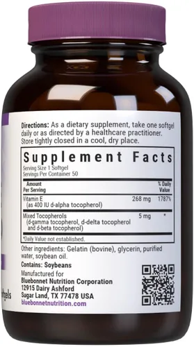 Vista 2 de Bluebonnet Nutrition Vitamina E 400 UI (268 mg) Cápsulas blandas mixtas de tocoferoles, portección de radicales libres y soporte cardiovascular, sin