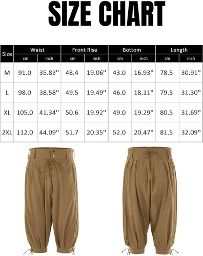 Vista 6 de Gafeng Pantalones piratas medievales para hombre, disfraz de caballero vikingo renacentista, con cordones, pantalones cortos LARP para Halloween