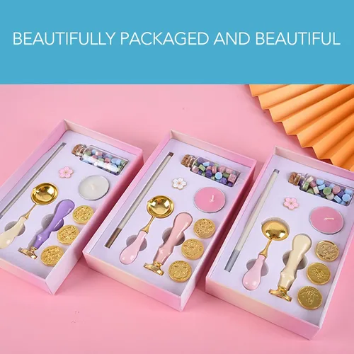 Vista 3 de Jeanoko Kit de sellos reemplazables con patrones de sello de cera con broche de mango de sello de madera para el hogar, escuela, oficina, invitación