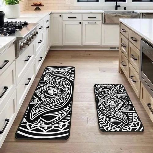 Vista 2 de Juego de 2 alfombras de cocina de mal de ojo, psicodélicas, antideslizantes, impermeables, cómodas, para decoración del hogar, sala de estar, 17 x