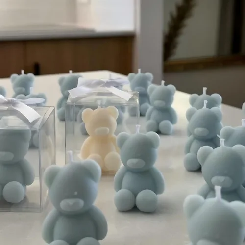 Vista 3 de Moldes de vela de silicona, molde de vela perfumada de oso encantador 3D, diseño de ambiente acogedor, inodoro, sin BPA, lindos moldes de silicona