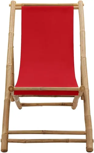 Vista 6 de vidaXL Silla de cubierta roja de bambú y lona Respaldo ajustable Patio, playa, campamento Resistente a la intemperie y duradera Diseño Rojo