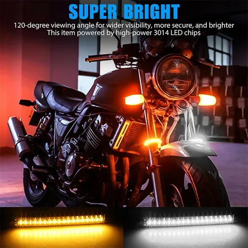 Vista 6 de Juego de 2 luces LED para motocicleta, luces intermitentes para horquilla, luces traseras para motocicleta, luces de circulación diurna, luces