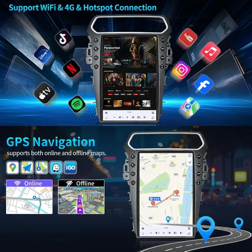 Vista 8 de Radio de coche para Ford Explorer 2011-2019 Actualización de radio con pantalla estilo Tesla de 14.4 pulgadas Unidad principal con Carplay