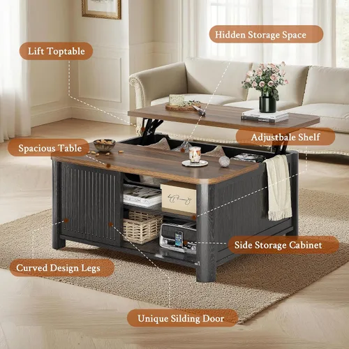 Vista 6 de Decofy - Mesa de centro elevable con almacenamiento, mesa de centro de 31.5" con diseño de mediados de siglo cuadrado para la sala de estar