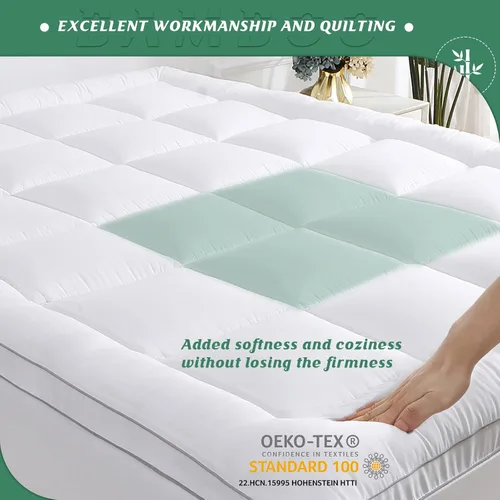 Vista 4 de GRT Cubrecolchón tipo almohada Individual, de rayón con cubierta de bambú, acolchado con relleno alternativo de plumón 3D de 900gsm, colchón