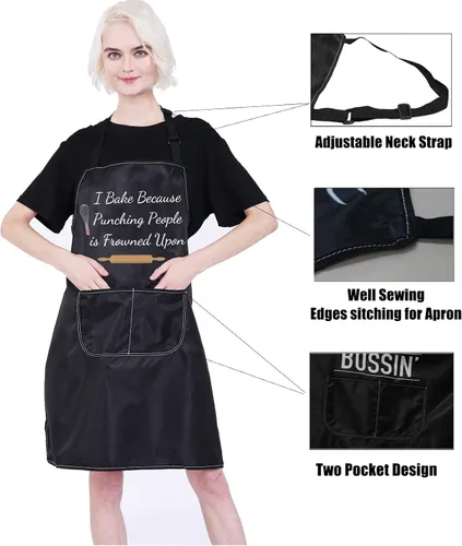 Vista 5 de PXTIDY Delantal para hornear con texto en inglés "I Bake Because Punching People is Frowned Upon Delantal Culinary Student Gift Pastelería Chef