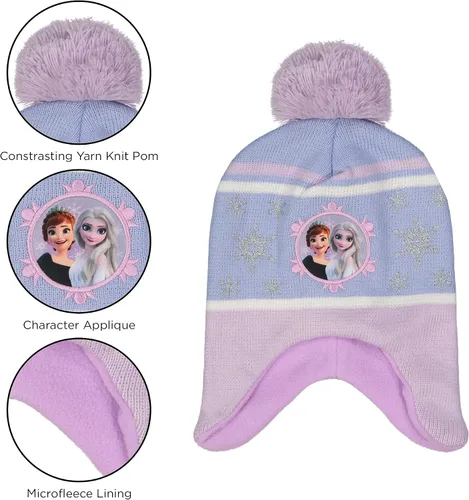 Vista 3 de Disney Juego de gorro y guantes de invierno para niñas de 2 a 4 años o Frozen 2 con gorro Elsa Anna y guantes para niños de 4 a 7 años