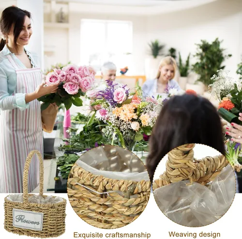 Vista 4 de Yardwe Cesta tejida para frutas, cesta de almacenamiento tejida, cesta tejida para aperitivos, cesta de boda, cesta portátil, para compras, hierba