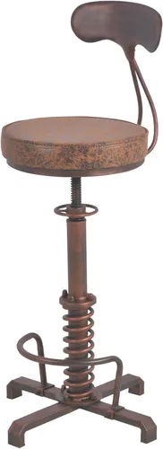 Vista 6 de Taburete de bar industrial con respaldo de metal, taburetes de café rústicos con asiento de cuero giratorio, silla de isla de cocina vintage, sillas