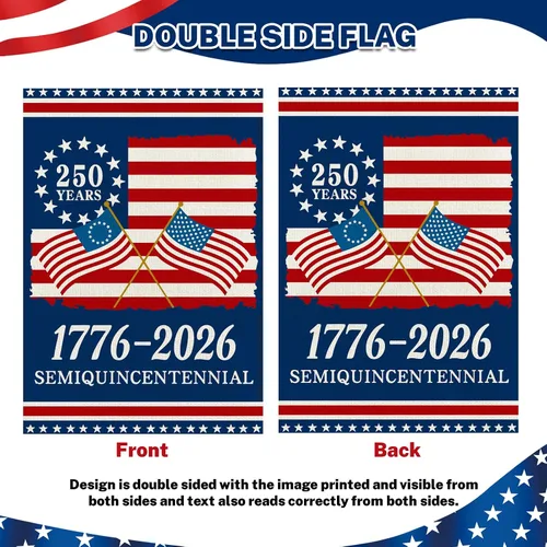 Vista 3 de Banderas de jardín con el 250 aniversario de Estados Unidos para exteriores, bandera de Estados Unidos del 250 aniversario 1776-2026, letrero
