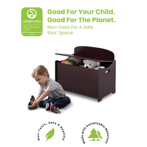 Vista 4 de Delta Children MySize Caja de juguetes de lujo, certificado Greenguard Gold, chocolate oscuro y organizador de almacenamiento de juguetes para niños