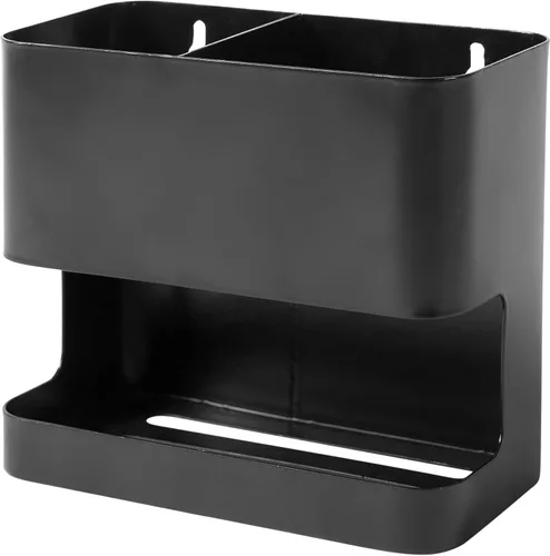 Vista 2 de Organizador de herramientas para el cabello MyGift con 2 ranuras, soporte negro de metal para rizador de pelo, organizador de accesorios de salón