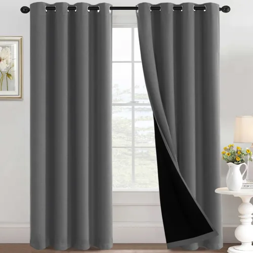 Vista 31 de H.VERSAILTEX Cortinas 100% de opacidad con aislamiento térmico, cortinas opacas completas para sala de estar, cortinas de ventana de eficiencia