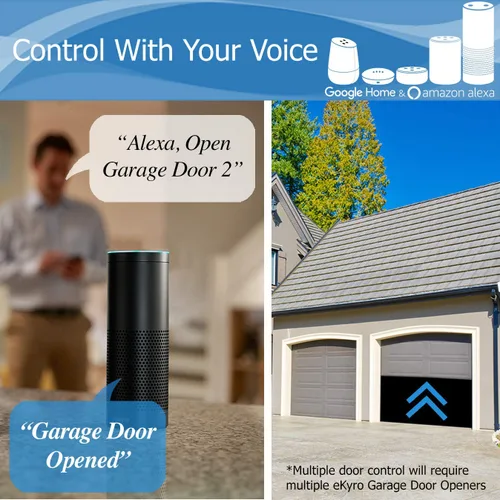 Vista 2 de eKyro Abridor inteligente de puerta de garaje - Controlador remoto universal WiFi compatible con Alexa, Google Home, iPhone, Siri, Android, alerta
