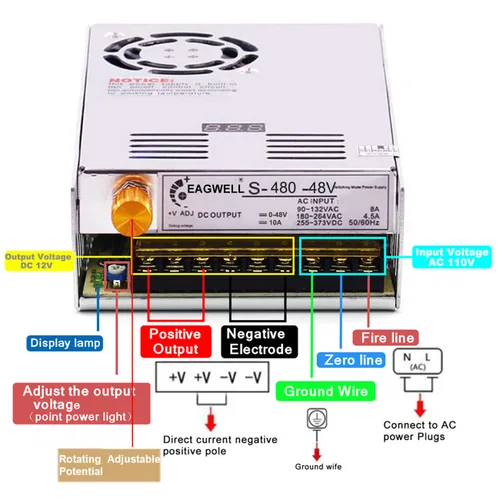 Vista 6 de EAGWELL Fuente de alimentación CC CA 110V/220V a DC 0-48V 10A 480W Buck Convertidor, adaptador LED ajustable regulado 5V 12V 24V 30V 36V 48V Volt