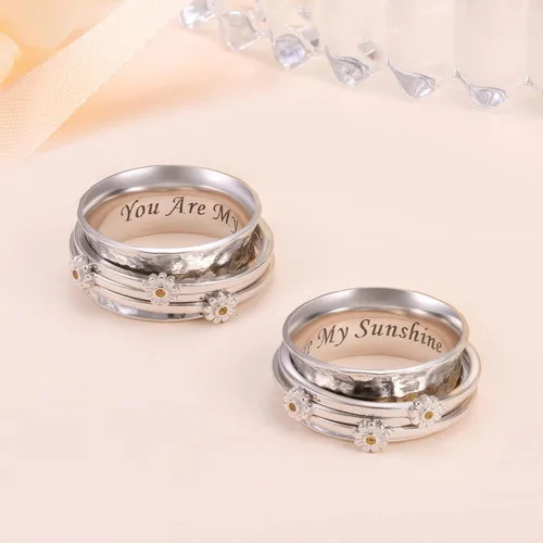 Vista 19 de Anillo giratorio para aliviar la ansiedad con margaritas You Are My Sunshine Flower Fidget Ring de plata esterlina TDAH para aliviar el estrés