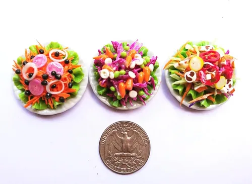 Vista 2 de 3 Ensalada Vegetariana Casa de muñecas Alimentos en miniatura, Comida diminuta, Coleccionables de muñecas, Comida para muñecas