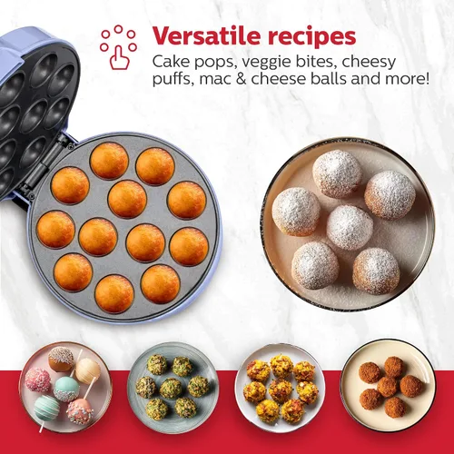 Vista 7 de Holstein Housewares Máquina para Hacer Cake Pops de 12 Unidades con Placas Antiadherentes y Luces Indicadoras - Hornea 12 Cake Pops Dulces o Salados