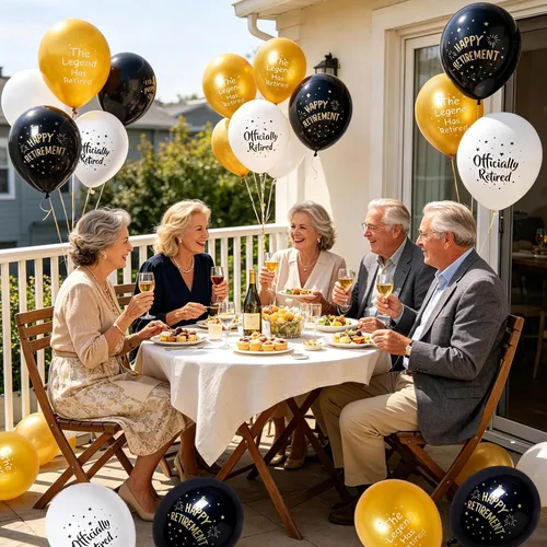 Vista 4 de SUNBEAUTY 18 globos de látex de jubilación con patrón de 12 pulgadas, globos de látex de jubilación en blanco y negro para hombres y mujeres Globos