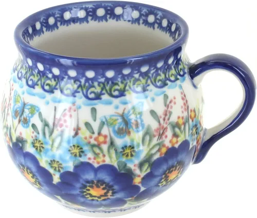 Vista 10 de Blue Rose Polish Pottery - Yellow Alyssa Bubble Mug - 14 oz - Unique Shape Mug for Coffee & Tea
