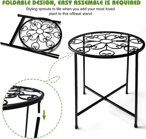 Vista 4 de KABB Soporte de metal para plantas, juego de macetas de 15 pulgadas de alto, moderno soporte de hierro redondo de 10 pulgadas a prueba de óxido