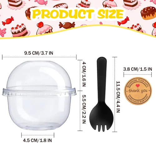 Vista 4 de Cunhill Paquete de 50 tazas de postre con tapas de cúpula, vasos de plástico desechables con tapas transparentes para mascotas (sin agujero)