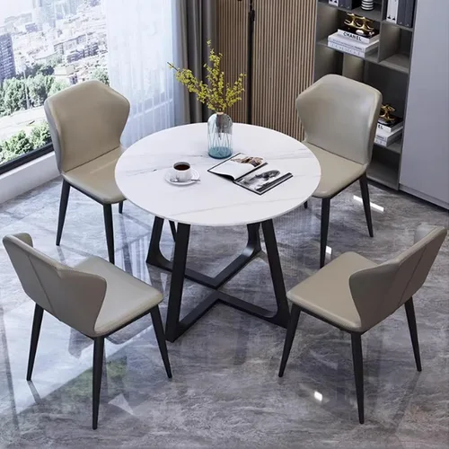 Vista 13 de YVYKFZD 5 Piece Kitchen Dining Table Set, Office Reception Room Club Table and Chair Set, Small Round Conference Table, Simple Coffee Table
