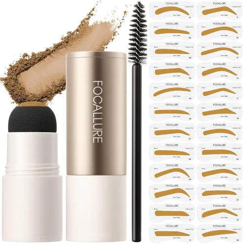 Vista 9 de FOCALLURE Kit de sellos de cejas y plantillas para cejas, 24 formas reutilizables para cejas, polvo de cejas a prueba de sudor, de larga duración