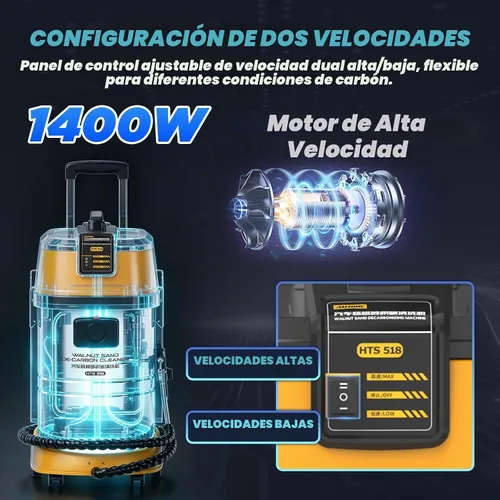 Vista 3 de AUTOOL Walnut Blaster, limpiador de válvula de admisión, kit de pistola de cáscara de nogal de 1400 W para limpieza de carbono, reciclaje de nueces
