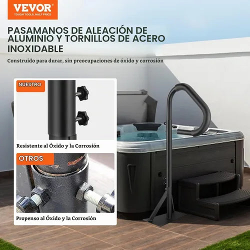 Vista 2 de VEVOR Pasamanos para Bañera de Hidromasaje, Pasamanos Lateral para Spa Giratorio 360° con Altura Ajustable de 48"-63", Barandilla de Aluminio