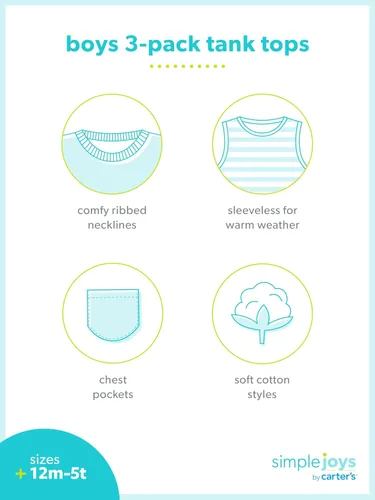 Vista 5 de Simple Joys by Carter's - Camisetas sin mangas para niños, paquete de 3