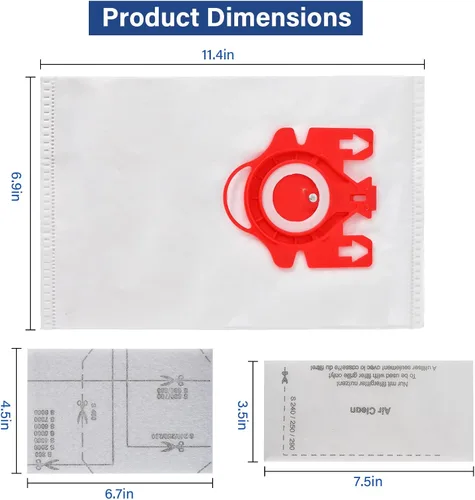 Vista 4 de Paquete de 14 bolsas de repuesto 3D Airclean para bolsas de aspiradora Miele FJM, compactas C1, Compact C2, C1 completas, S241, S290, S300i, S500