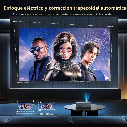 Vista 4 de [Compatible con Netflix y Dolby Audio] Proyector inteligente con WiFi6 y Bluetooth5.3, enfoque eléctrico y corrección automática keystone
