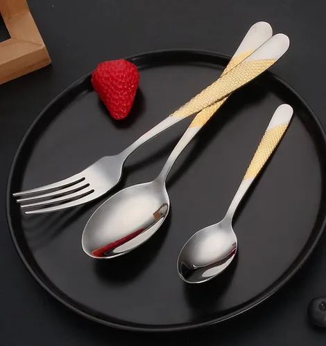 Vista 5 de Juego de cubiertos martillados para 16 cubiertos duraderos de acero inoxidable 18 10, 64 piezas de cubiertos delicados, tenedores y cucharas, juego