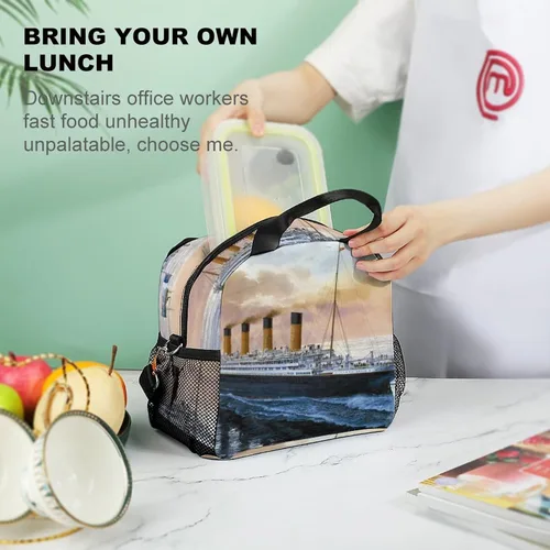 Vista 8 de Retro Titanic Famous Old Historic - Bolsa de almuerzo reutilizable con correa para el hombro para hombres y mujeres